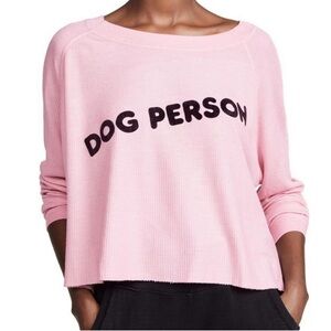 Wildfox Dog Person Pink Crewneck Monte Crop Waffle Knit Long Top Size Medium